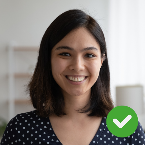 example of approved id+ photo of an Asian woman with a clear background